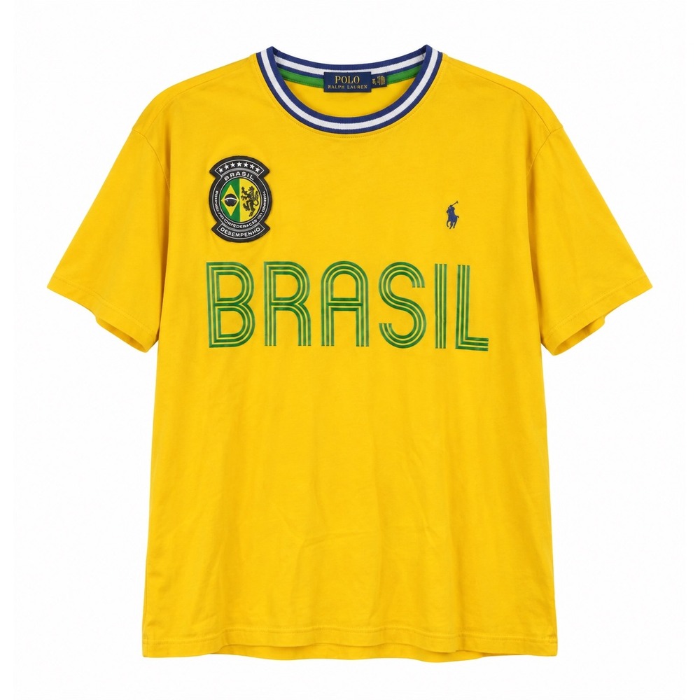 Polo Ralph Lauren Brasil T-Shirt Mens XL Yellow Classic Fit Crest Graphic Soccer
